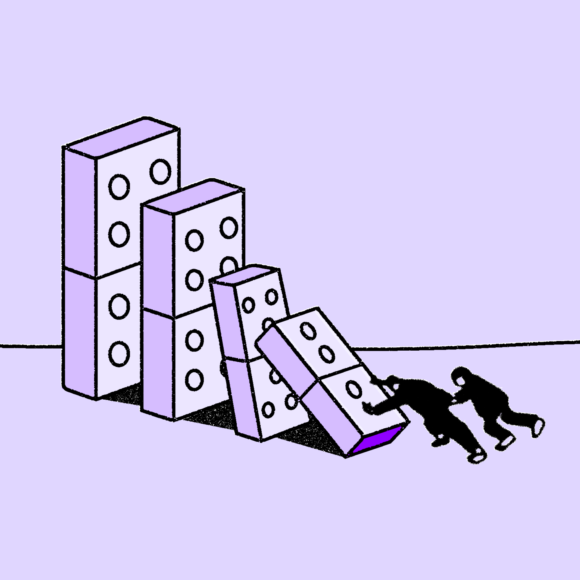 Square dominoes on light purple
