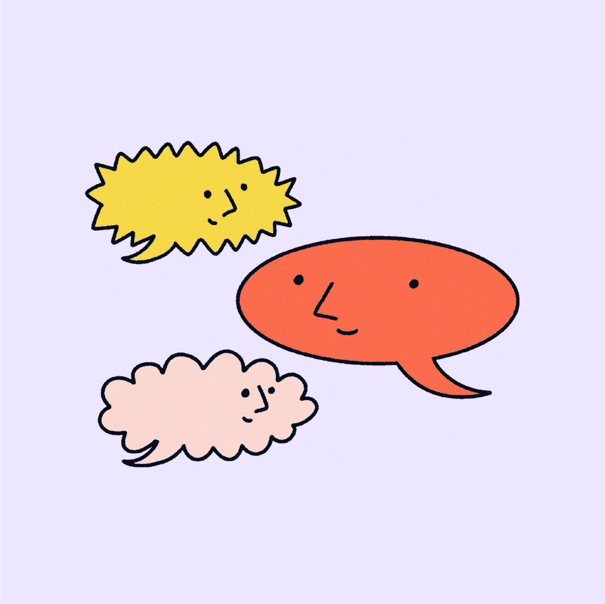 Illustrated speech bubbles with happy faces