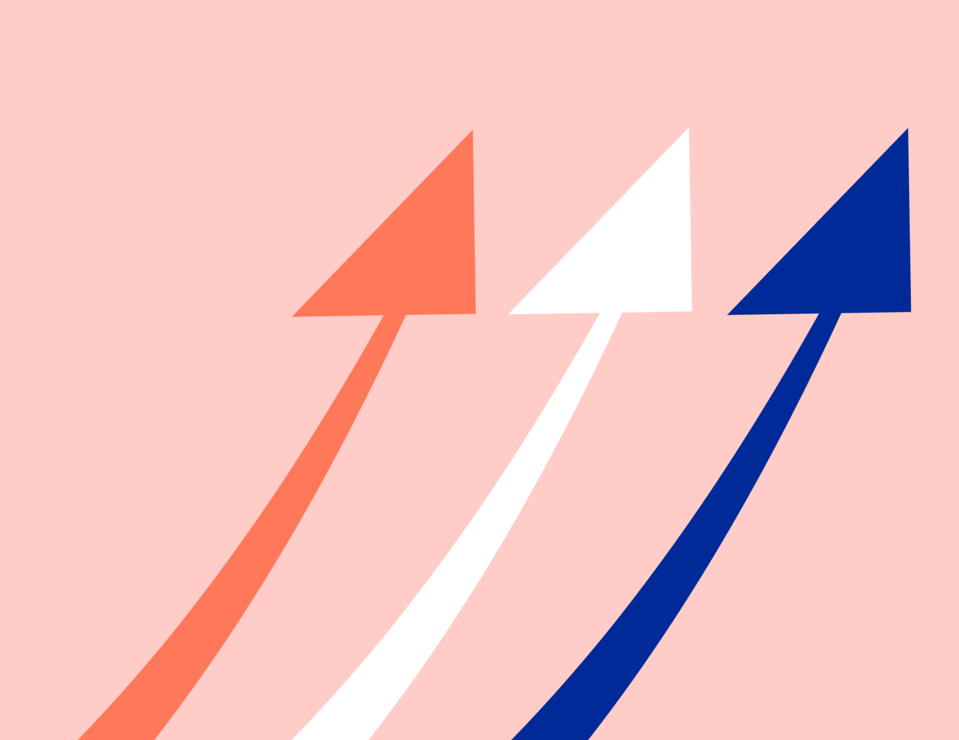 image of orange, white and blue arrows on a pink background