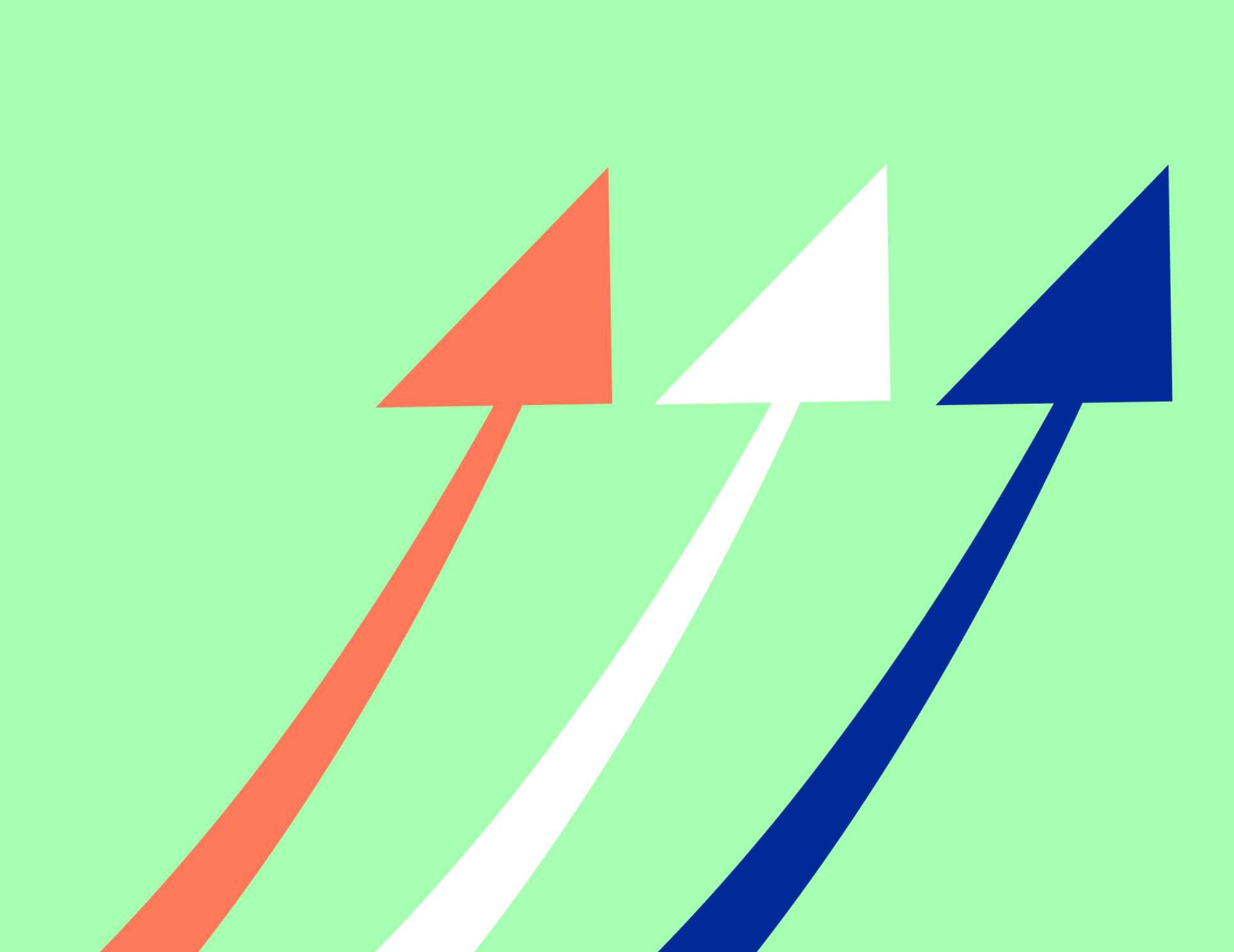 image of orange, white and blue arrows on a green background
